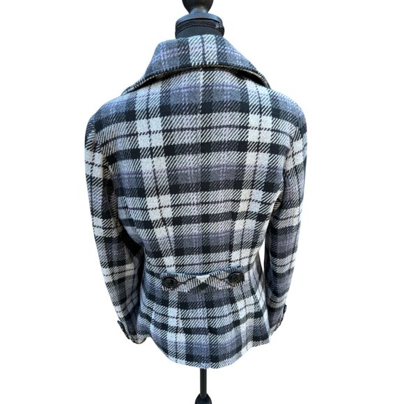 VTG 80s Maralyn Me Preppy Academic Plaid Wool Double Breasted Peacoat Jacket - Picture 2 of 11